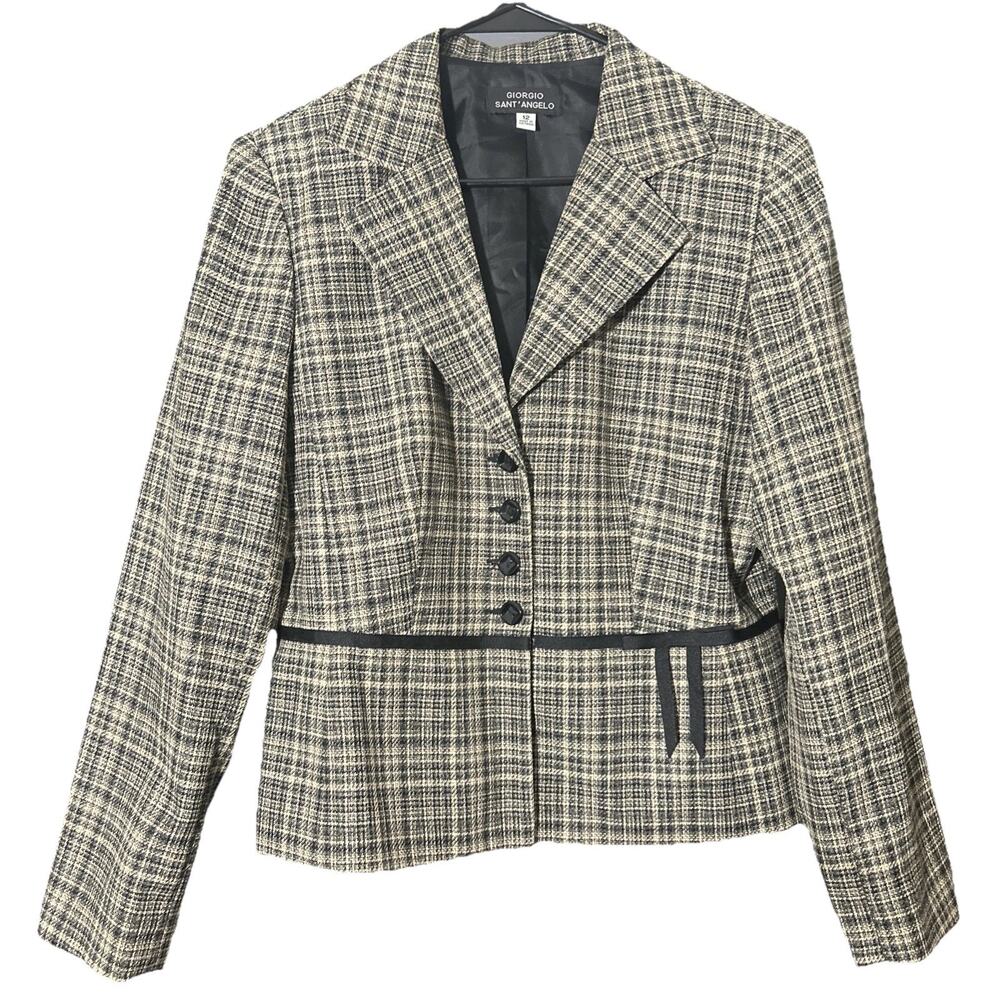 Giorgio Sant’ Angelo Tweed Style Vintage Blazer, Preppy, Plaid, Classy, Size 12